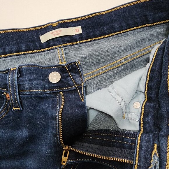 Levi's Dark Wash Stretch Denim Mid Rise Boyfriend Jeans - Picture 5 of 6